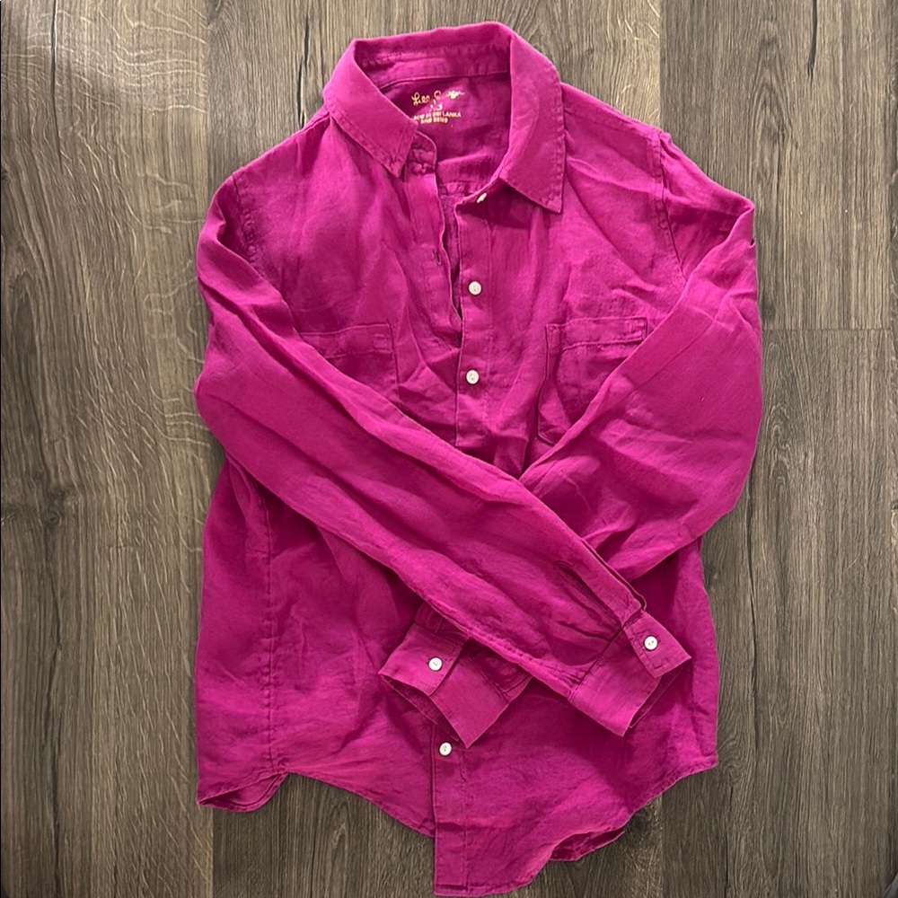 Lilly Pulitzer Pink Linen Button Up